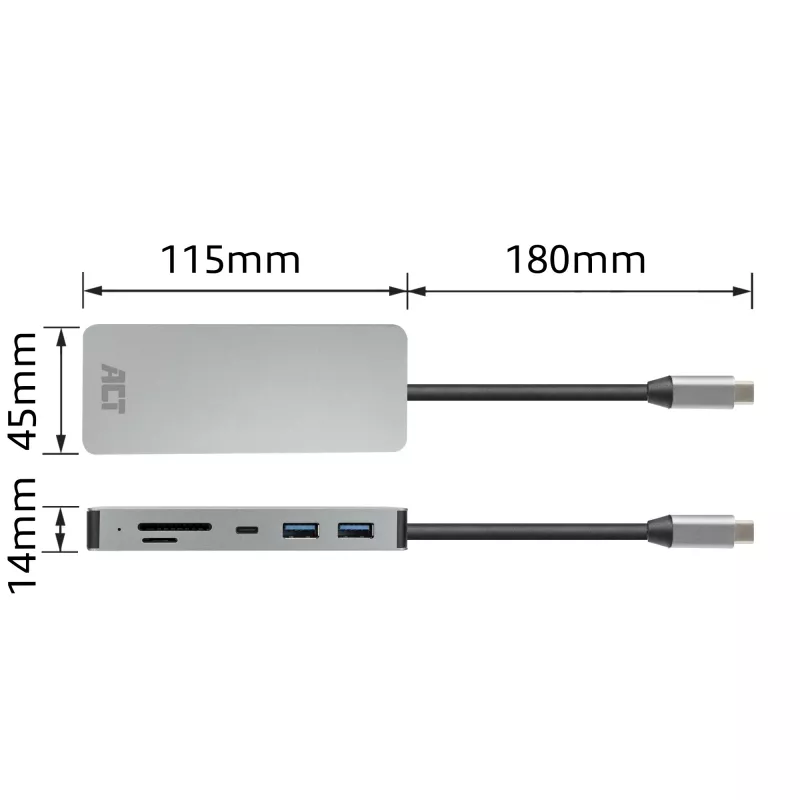 ACT AC7092 USB-C 4K HDMI Ethernet USB-A kortelių skaitytuvas – 7 viename dokavimo stotelė