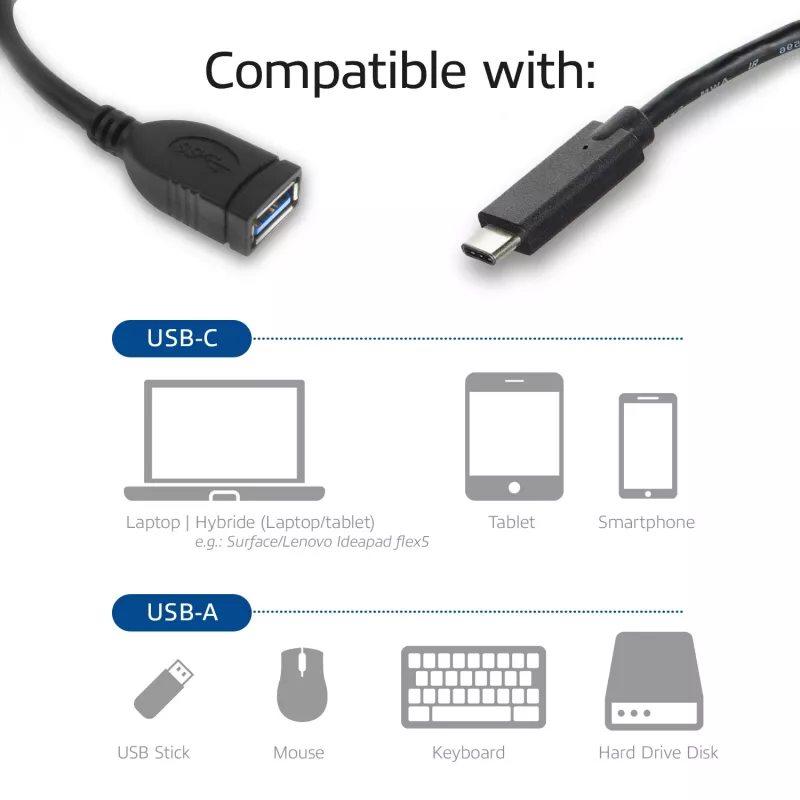 ACT USB 3.0 laidas OTG USB-C kištukas į USB-A lizdą 0,2 m 5 Gbit/s