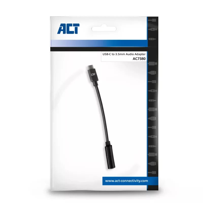 Garso adapteris ACT AC7380 0.11 m 3,5 mm lizdas USB-C kištukas juodas