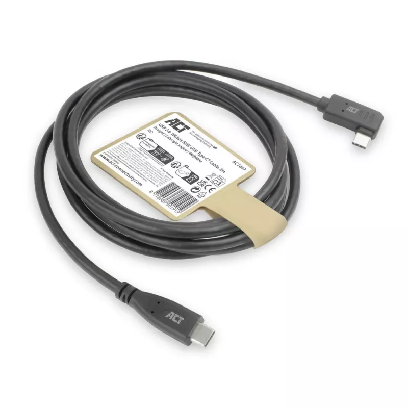 ACT USB 3.0 kampinis USB-C laidas, 2 m, 5 Gbit/s, juodas
