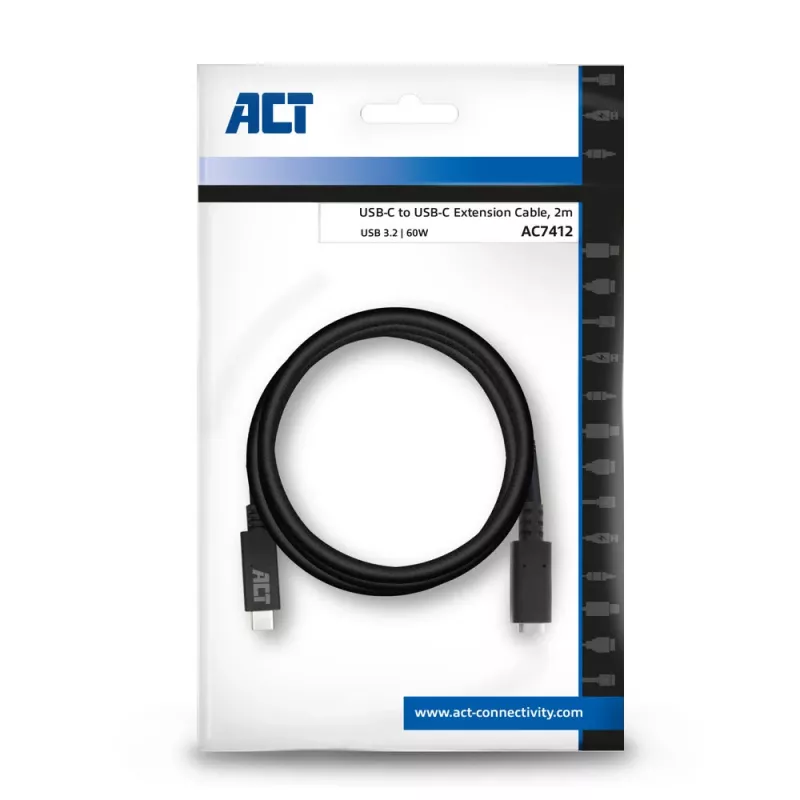ACT USB 3.0 ilginimo laidas USB-C 2 m 5 Gbit/s juodas