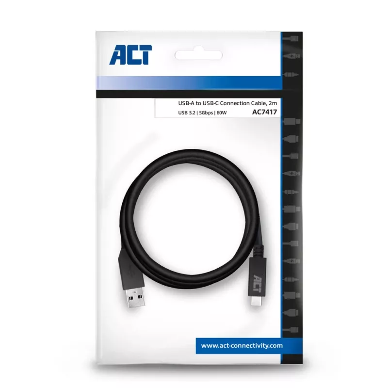 ACT USB 3.0 laidas USB-A į USB-C 2 m 5 Gbit/s Juoda