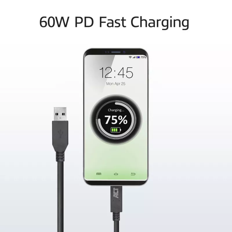 ACT USB 3.0 laidas USB-A į USB-C 2 m 5 Gbit/s Juoda