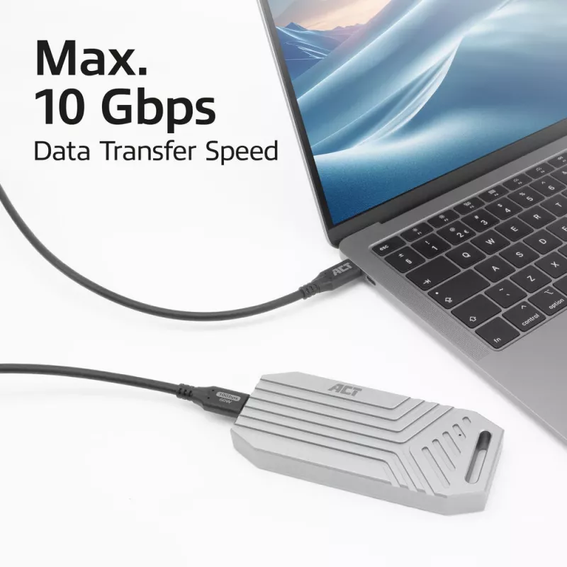 USB Type-C laidas ACT AC7442 2m 10Gbps 60W Juodas