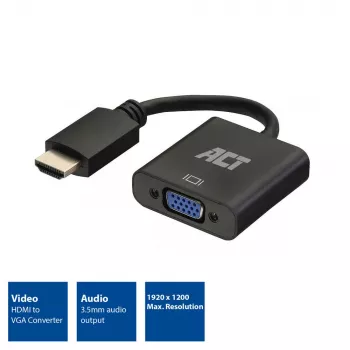 ACT AC7535 HDMI-A (vyriškas) į VGA (moterišką) adapteris su 3,5 mm garso išvestimi, 0,15 m