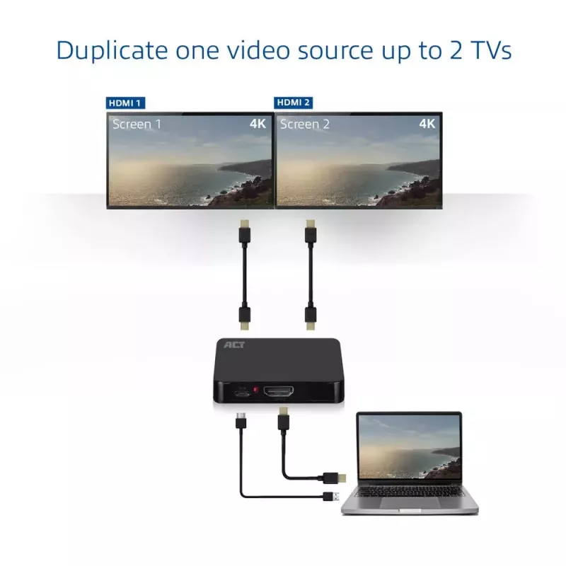 ACT AC7835 HDMI 1.4 skirstytuvas 2 prievadai 4K 3840 x 2160 juodas