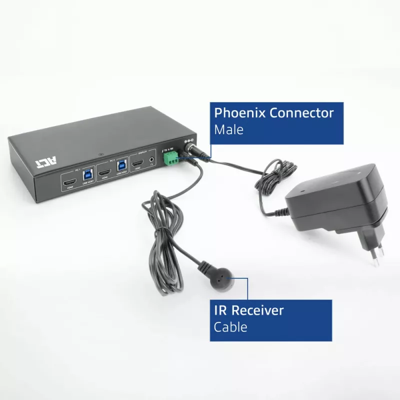 ACT 2 prievadų HDMI 4K@60Hz KVM jungiklis, USB 3.2 Gen1 (USB 3.0)