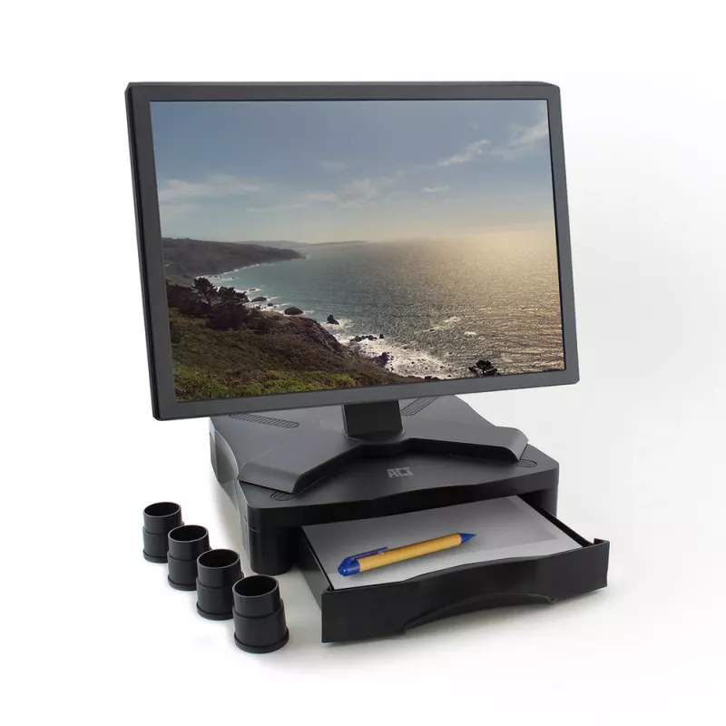 Monitor stovas ACT AC8200 reguliuojamo aukščio su stalčiumi juodas