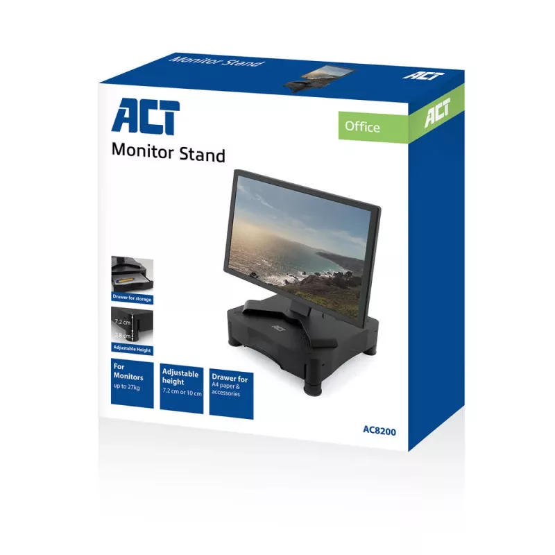 Monitor stovas ACT AC8200 reguliuojamo aukščio su stalčiumi juodas