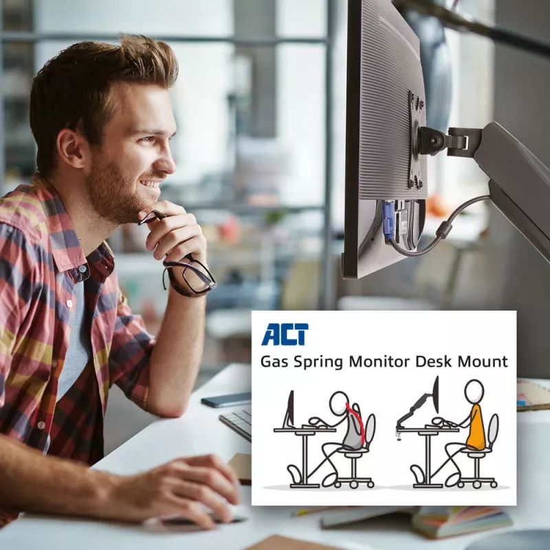 ACT dujinis monitoriaus laikiklis AC8311 juodas, spaustuvas/varžtas, 9 kg