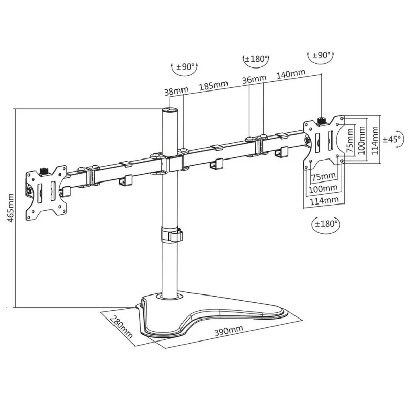 ACT laisvai pastatomas dviejų monitorių laikiklis AC8320, maks. 16 kg, 33–81,3 cm