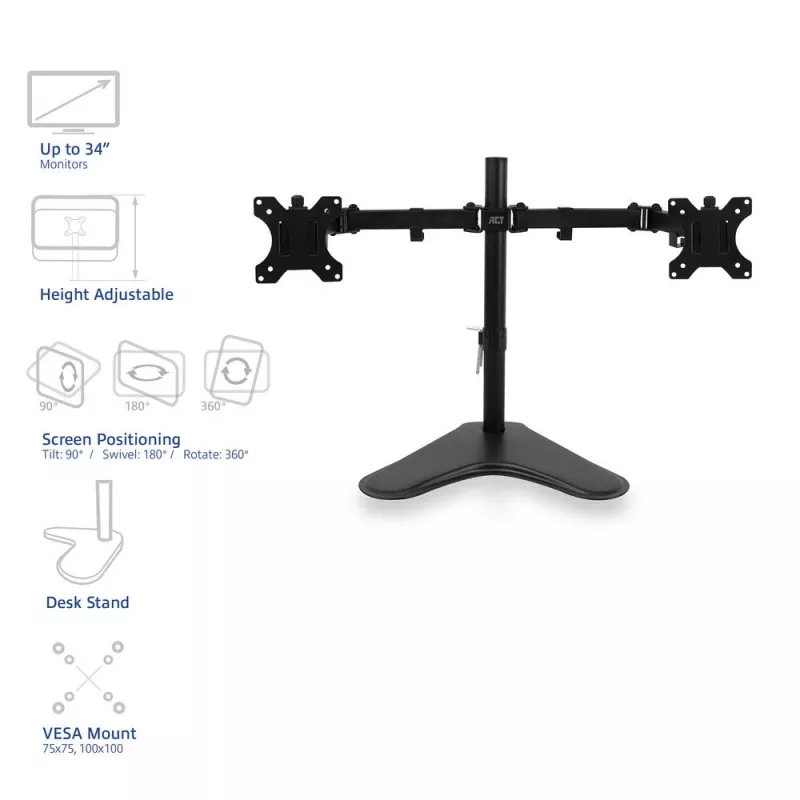 ACT laisvai pastatomas dviejų monitorių laikiklis AC8320, maks. 16 kg, 33–81,3 cm