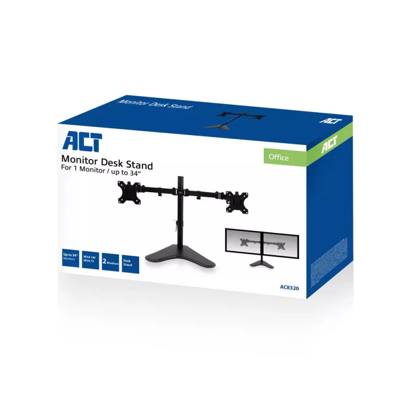 ACT laisvai pastatomas dviejų monitorių laikiklis AC8320, maks. 16 kg, 33–81,3 cm