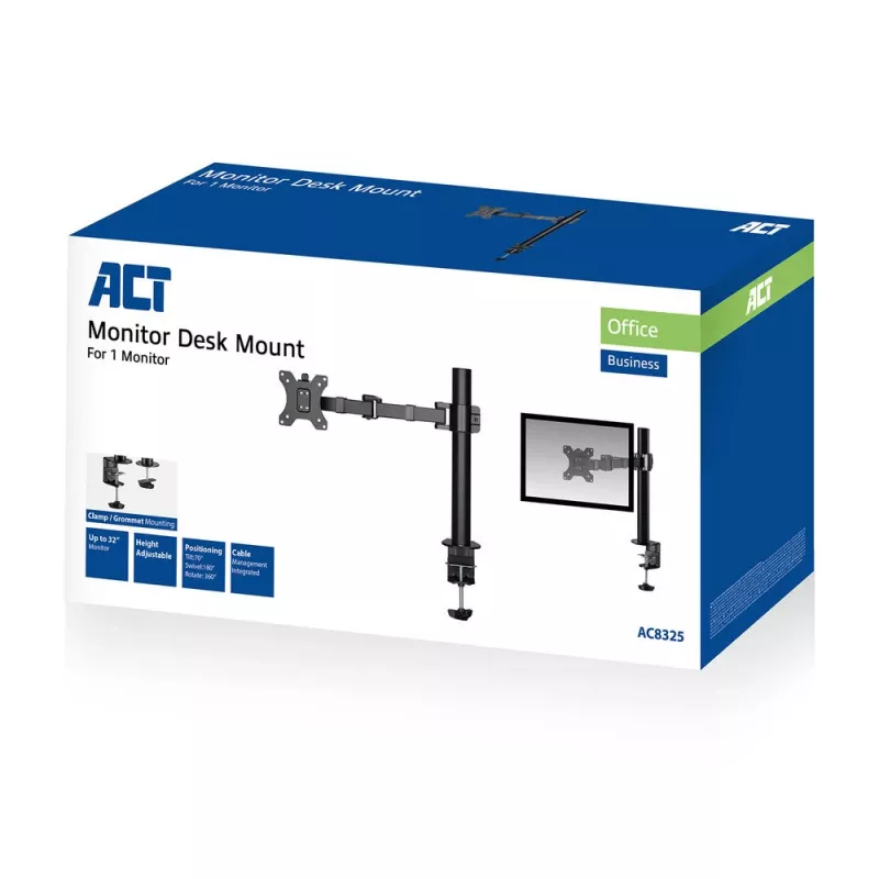 ACT vieno monitoriaus ranka Office Solid Pro spaustuvinis/varžtinis 12 kg 10-32 col.