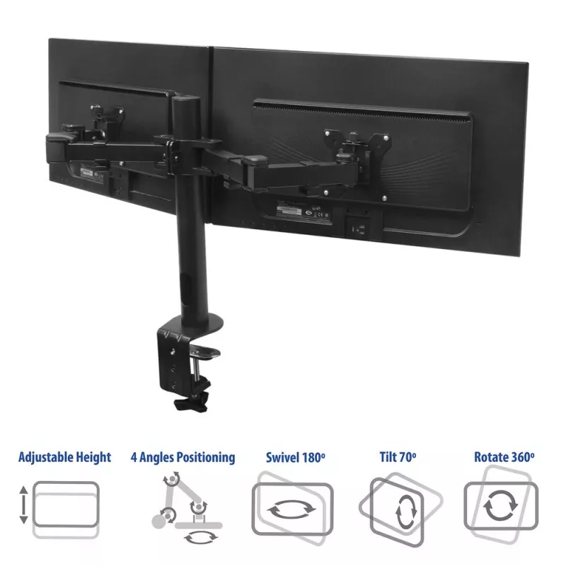 ACT dviejų monitorių laikiklis Office Solid Pro, spaustuvas / per varžtą, 12 kg, 10-32 col.