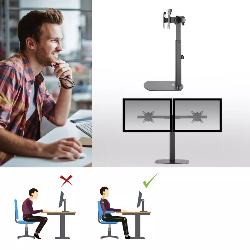 Stalinis monitorių laikiklis ACT AC8332, du monitoriai, 27 inch, dujinė spyruoklė, laisvai pastatomas