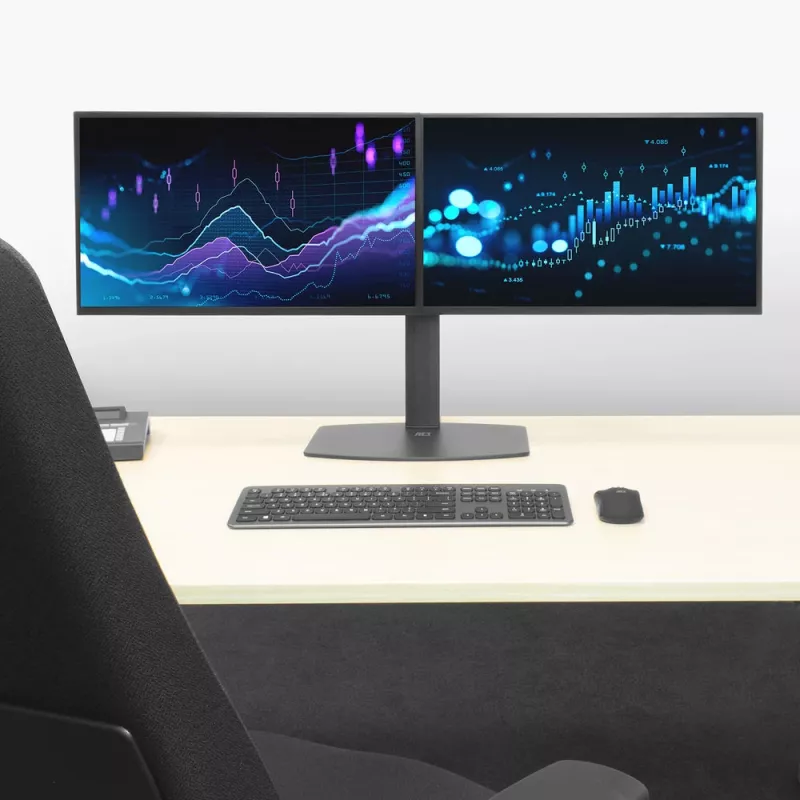 Stalinis monitorių laikiklis ACT AC8332, du monitoriai, 27 inch, dujinė spyruoklė, laisvai pastatomas