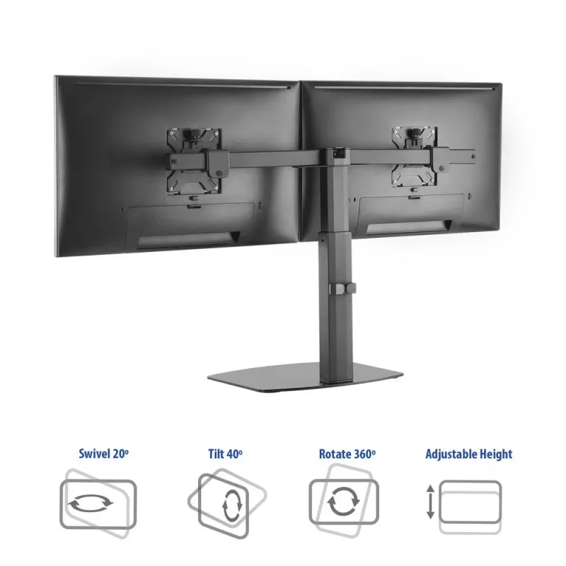 Stalinis monitorių laikiklis ACT AC8332, du monitoriai, 27 inch, dujinė spyruoklė, laisvai pastatomas