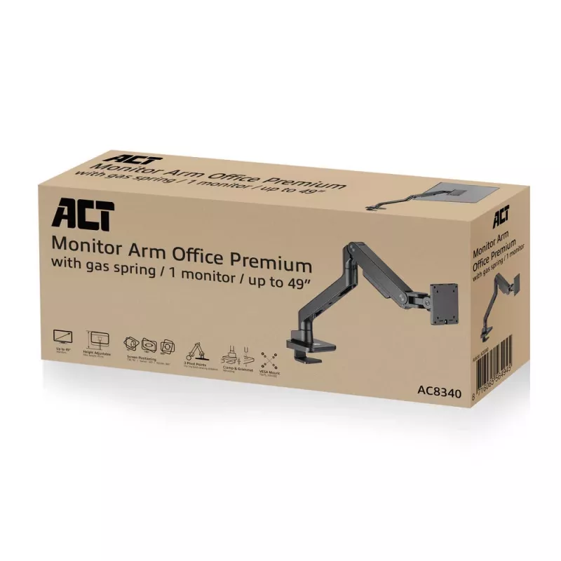 ACT Monitor laikiklis 49 col. biuro premium dujinė spyruoklė 1 monitoriui Clamp/Grommet 20 kg