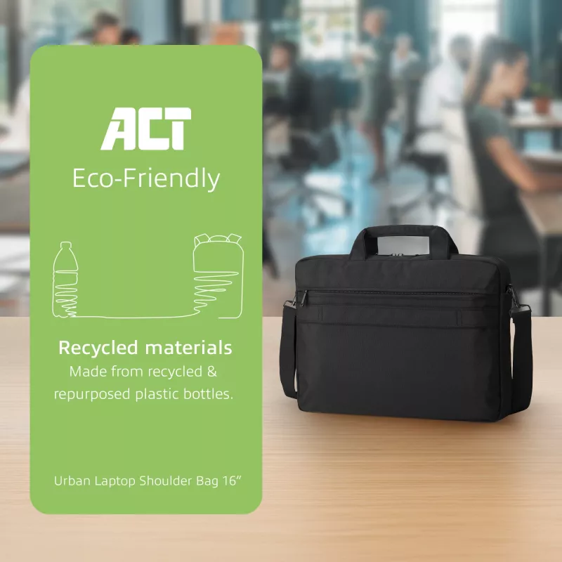 ACT AC8525 Urban petinė kuprinė nešiojamam kompiuteriui iki 16 colių, iš perdirbtų plastikinių butelių