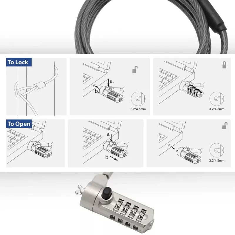ACT Wedge Laptop Lock AC9035 kombinuotas spynos laidas 2 m metalinis