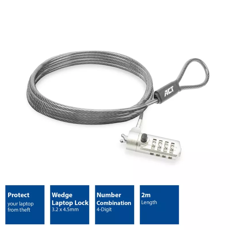 ACT Wedge Laptop Lock AC9035 kombinuotas spynos laidas 2 m metalinis