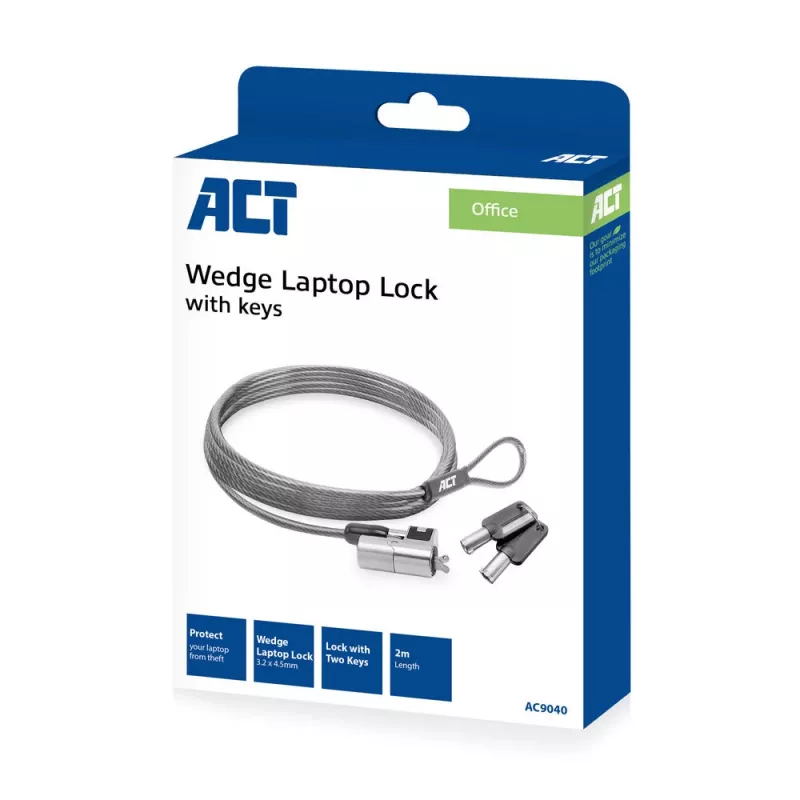 ACT Wedge Laptop Lock spyna su raktais Metallic 2 m kabelis