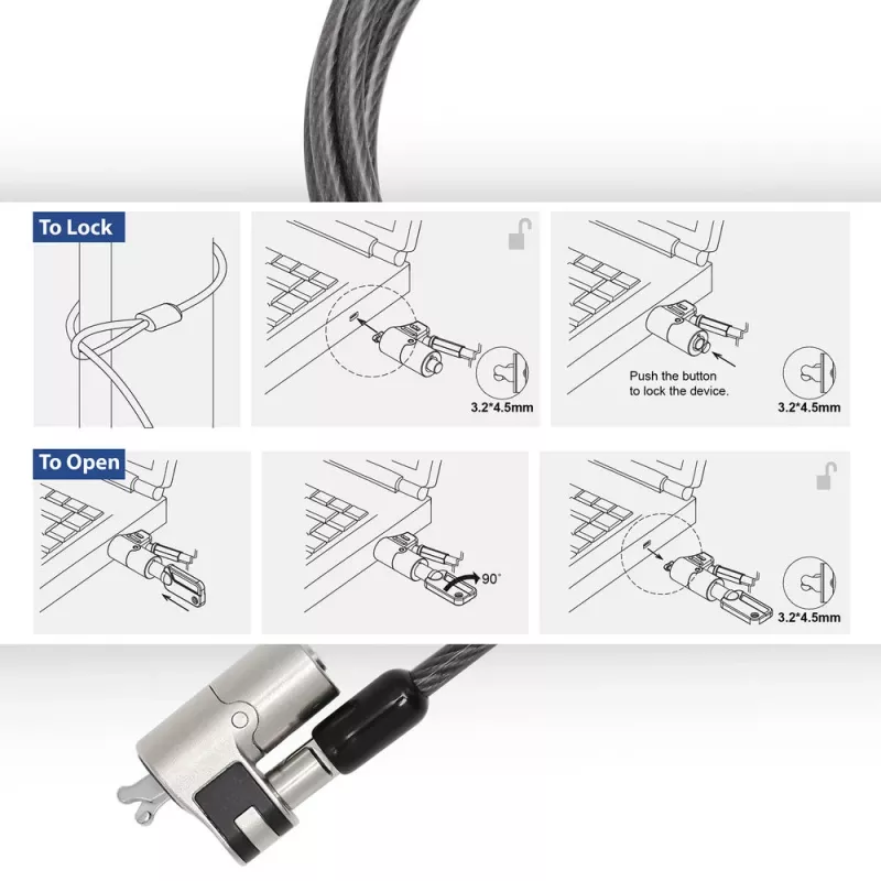ACT Wedge Laptop Lock spyna su raktais Metallic 2 m kabelis