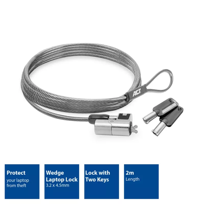 ACT Wedge Laptop Lock spyna su raktais Metallic 2 m kabelis