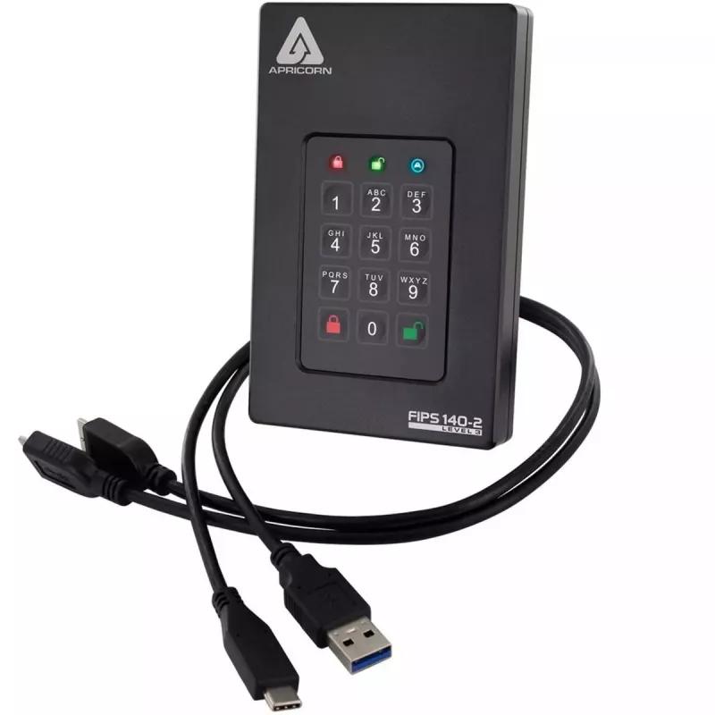 Išorinis kietasis diskas Apricorn Aegis Fortress L3 2 TB, USB Type-A į USB Type-C