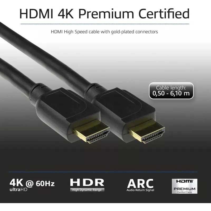 ACT 1,5 m HDMI High Speed Premium Certified laidas v2.0 HDMI-A kištukas - HDMI-A kištukas