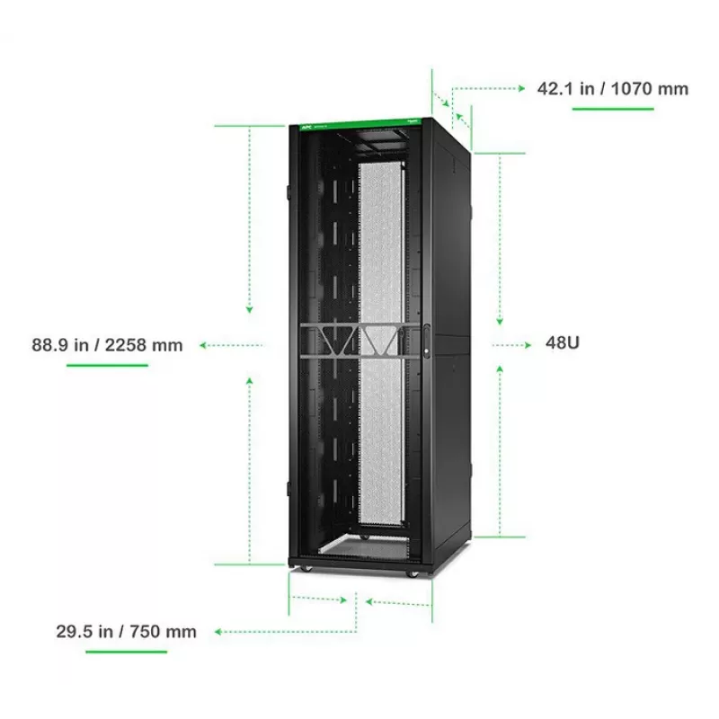 APC NetShelter SX Server Rack Gen 2, 48U, 2258H x 750W x 1070D mm, su šonais, juodas