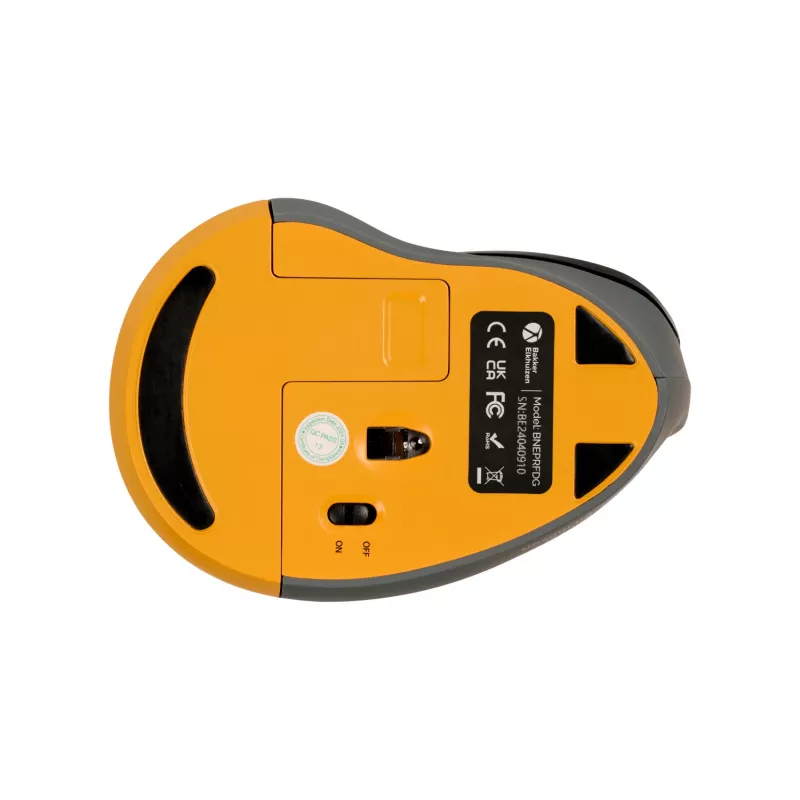 BakkerElkhuizen PRF Mouse Wireless belaidė vertikali pelė, pilka, dešinei rankai, optinė, RF belaidė, 1600 DPI, juoda, pilka