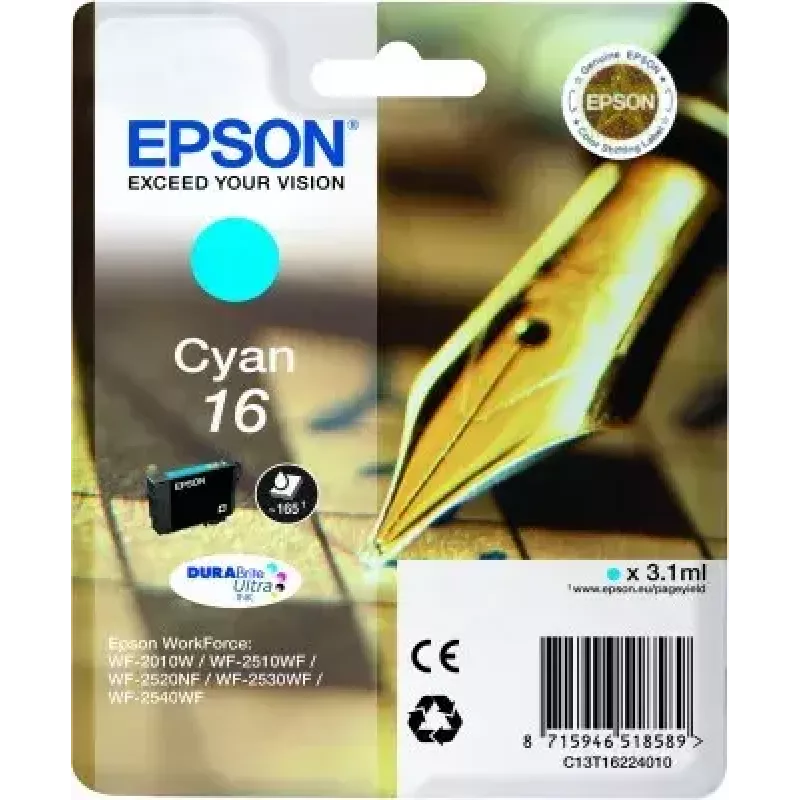 Rašalinė kasetė Epson C13T16224010 DURABrite Ultra Cyan, viena, standartinė išeiga