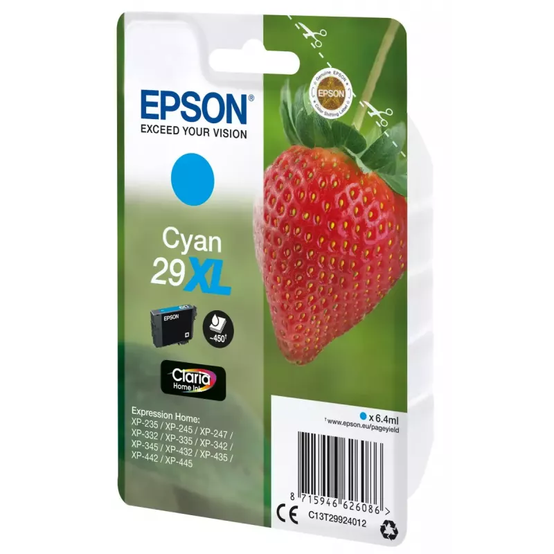 Epson Strawberry 29XL C rašalo kasetė, 1 vnt., Originali, Didelės talpos (XL), Cian