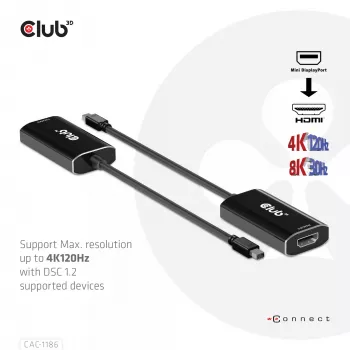 CLUB3D CAC-1186 aktyvus Mini DisplayPort 1.4 į HDMI 4K120Hz su DSC1.2 adapteris M/F