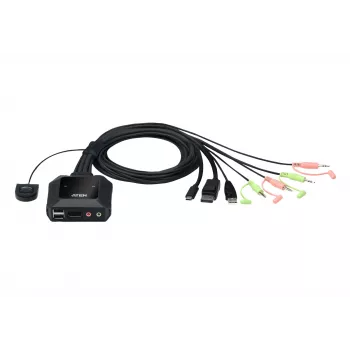 ATEN CS52DP 2 prievadų USB-C DisplayPort hibridinis KVM jungiklis, 4096 x 2160 pikselių, 4K Ultra HD, 0,74 W, juodas