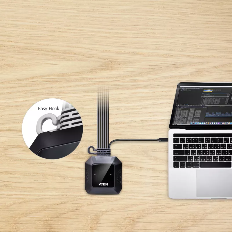 ATEN CS52DP 2 prievadų USB-C DisplayPort hibridinis KVM jungiklis, 4096 x 2160 pikselių, 4K Ultra HD, 0,74 W, juodas