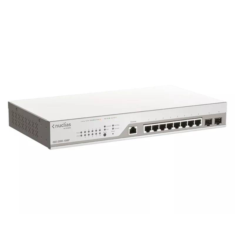 D-Link DBS-2000-10MP/E tinklo jungiklis valdomas L2 Gigabit Ethernet (10/100/1000) Power over Ethernet (PoE) pilkas