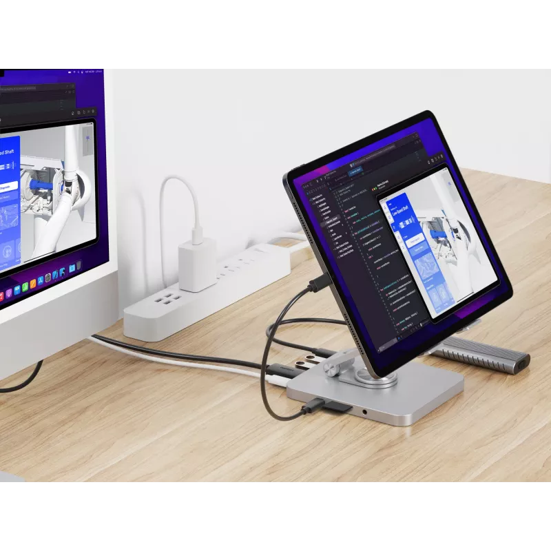 Conceptronic DONN26G sidabrinis daugiafunkcis stovas planšetei su 8-in-1 dokavimo stotele