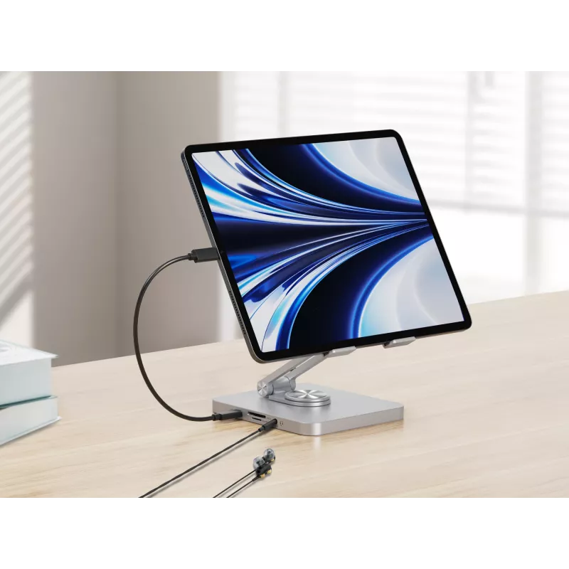 Conceptronic DONN26G sidabrinis daugiafunkcis stovas planšetei su 8-in-1 dokavimo stotele