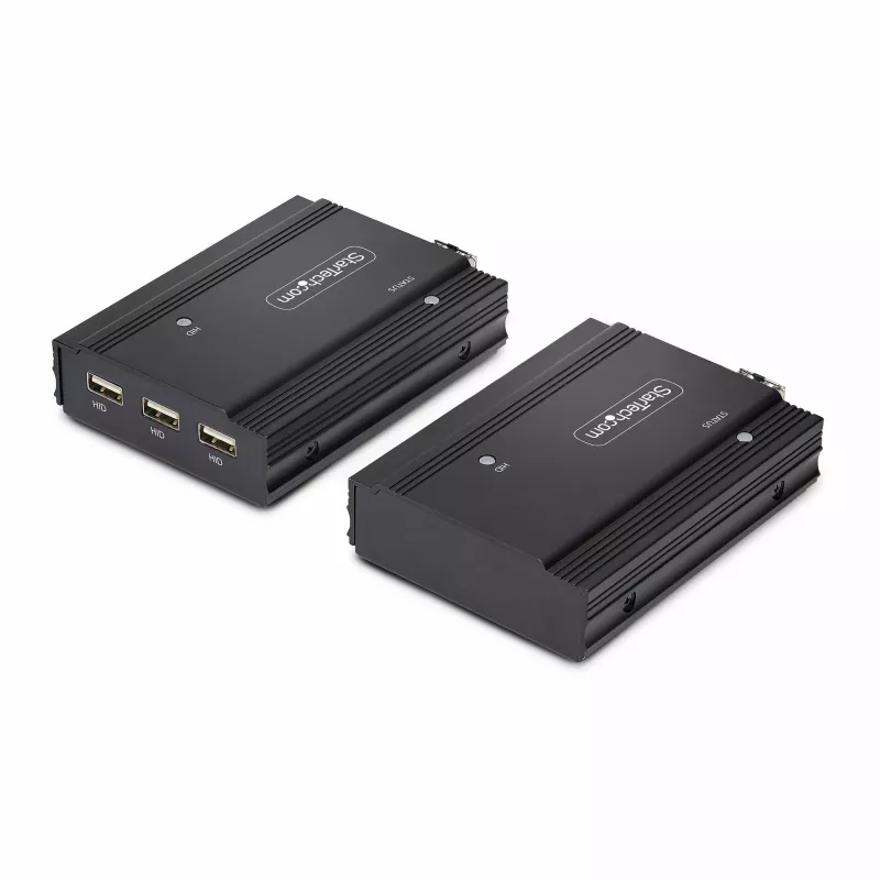StarTech.com DisplayPort KVM prailgintuvas per šviesolaidį, 4K 60Hz, konsolės prailgintuvo rinkinys, iki 984 pėdų/300 m (daugiamodis) su įmontuotais SFP+ moduliais, 3x USB HID