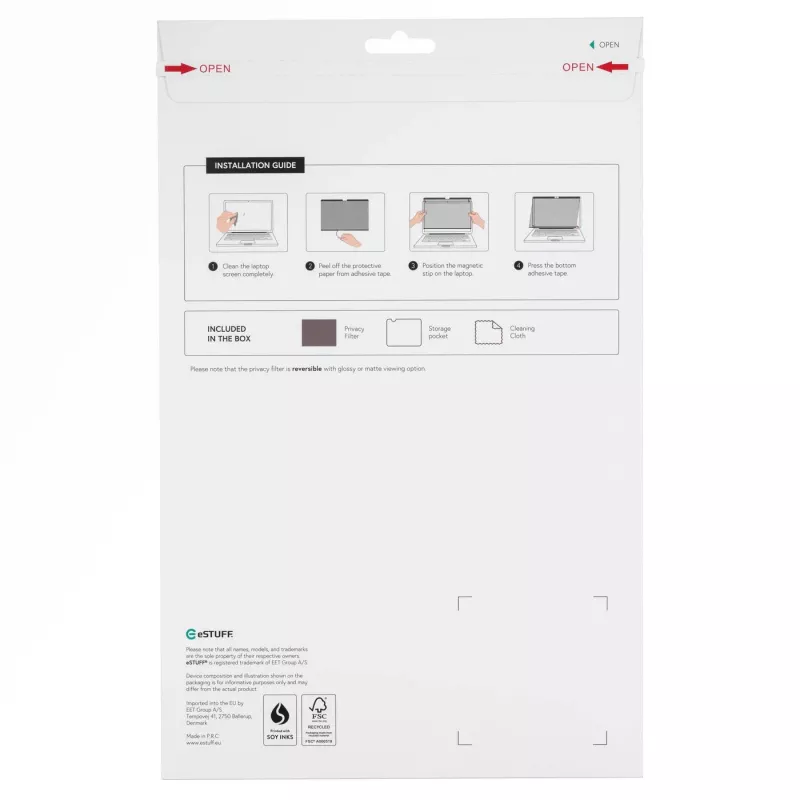 eSTUFF GLBMMB15-23 privatumo filtras ekranui 38,9 cm (15,3 colio) nešiojamam kompiuteriui, be rėmelio
