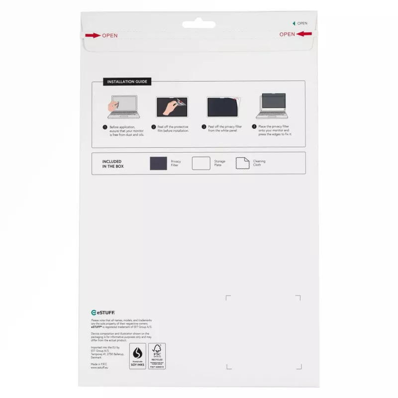eSTUFF GLBW13283209 privatumo filtras 33 cm (13 colių) nešiojamam kompiuteriui, berėmis