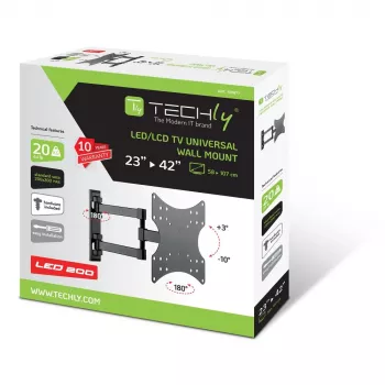 Techly sieninis laikiklis televizoriui LCD LED 23-42 colių 3 jungtimis, pakreipiamas, juodas