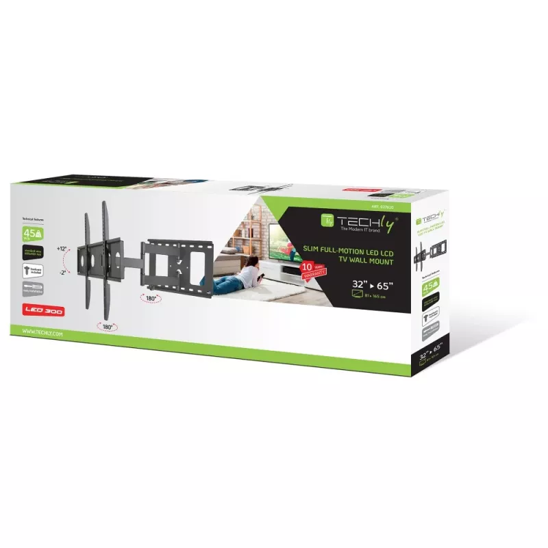 Techly ICA-PLB 148L TV laikiklis sieninis 165,1 cm (65 col.) juodas