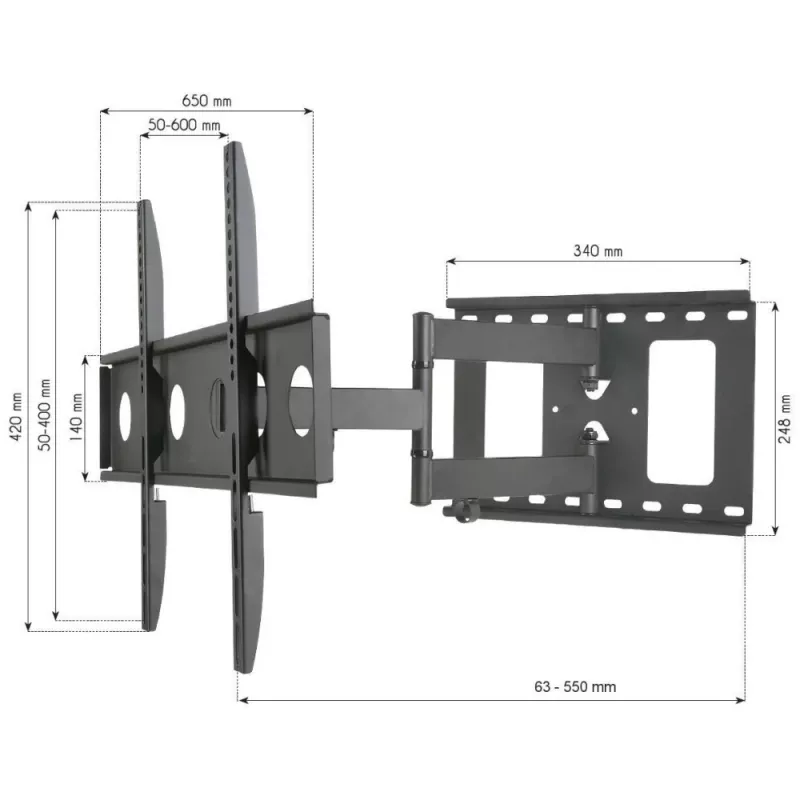 Techly ICA-PLB 148L TV laikiklis sieninis 165,1 cm (65 col.) juodas