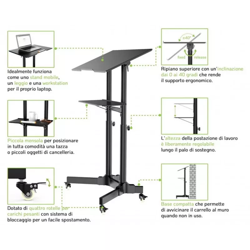 Techly ICA-TB TPM-1BK nešiojamojo kompiuterio stovas, juodas