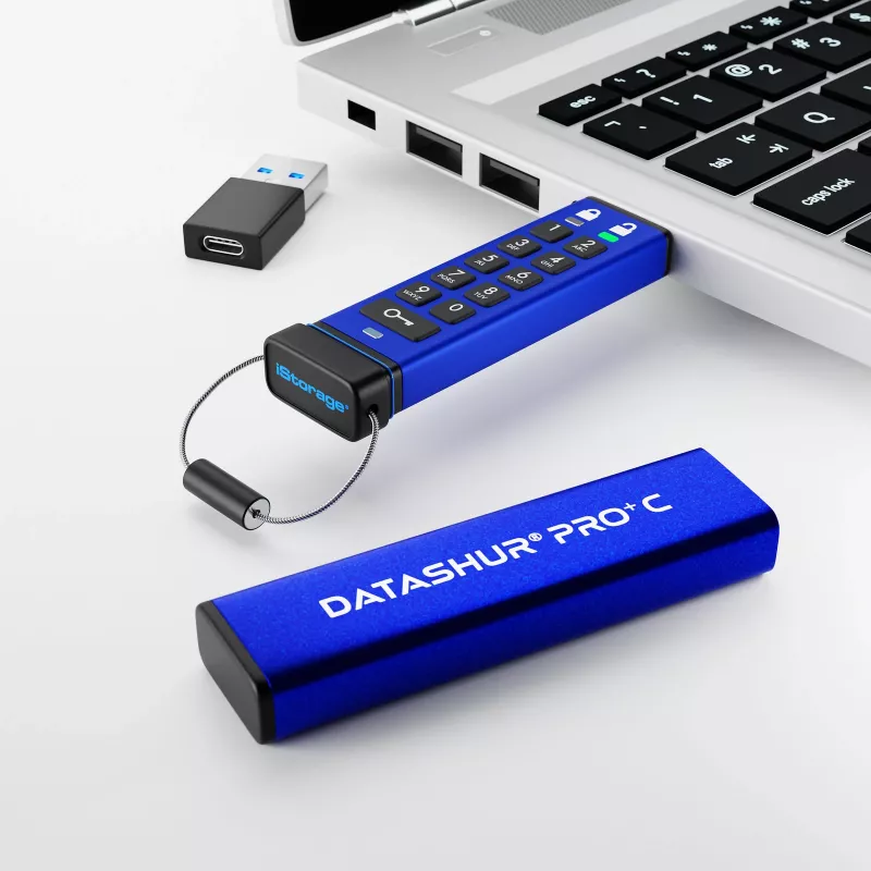 iStorage datAshur PRO+C 32GB – saugus USB Type-C atmintukas su FIPS 140-3 Level 3 sertifikatu