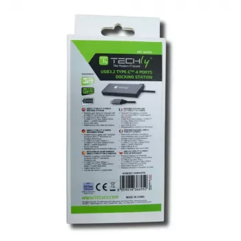 Techly IUSB32C-HUB4HPD dokas / prievadų replikatorius, laidinis, USB 3.2 Gen 2 (3.1 Gen 2) Type-C, pilkas